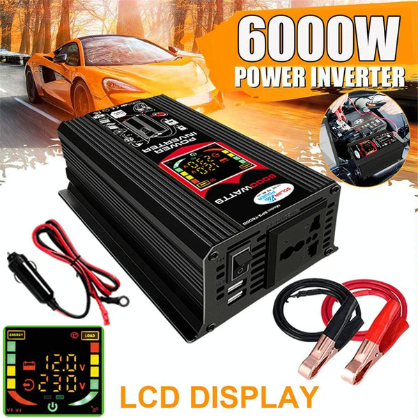 Tang III Generation 12V to 110V 6000W Modified Square Wave Car Power Inverter with LCD Display & Dual USB(Black)