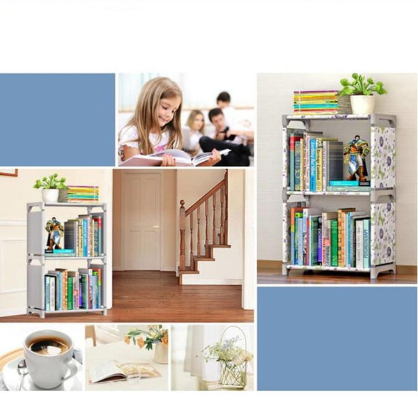 Plastic Steel Tube Multifunctional Combination Holder Student Books Shelf Floor Storage Rack(Lotus Flower)