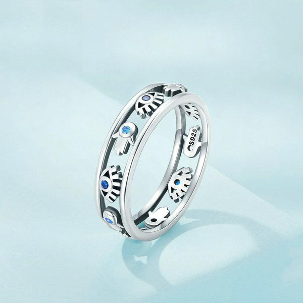 SCR900 Sterling Silver S925 Devil Eye Cutout Symbol Zircon Ring(No.7)