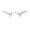 BSE765 Sterling Silver S925 Dragonfly Insect Platinum Plated Zircon Long Stud Earrings