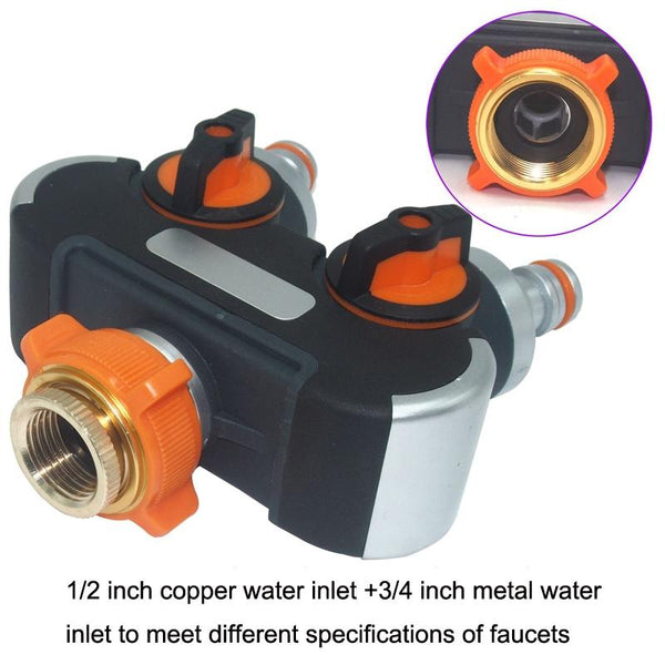 Garden Irrigation And Watering One Pass Two Faucet Water Divider With Thread European Connector+Plastic Nipple Connector