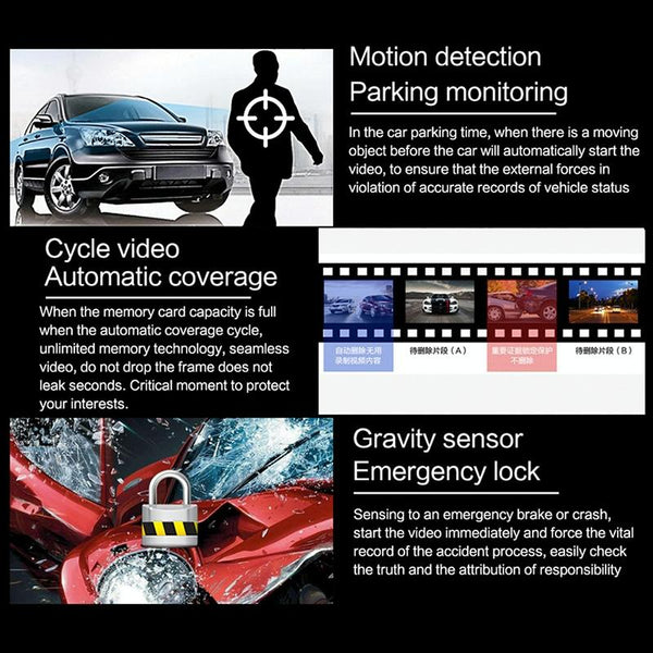 V8 HD 3 inch Car Night Vision Driving Recorder Hisilicon Scheme with 1080P Rear Camera