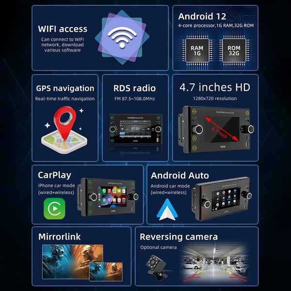 A3121 Android 12 GPS Navigation Car Multimedia Player, 1GB+32GB, Support iOS CarPlay / Android Auto / Mirrorlink / WiFi(Black)