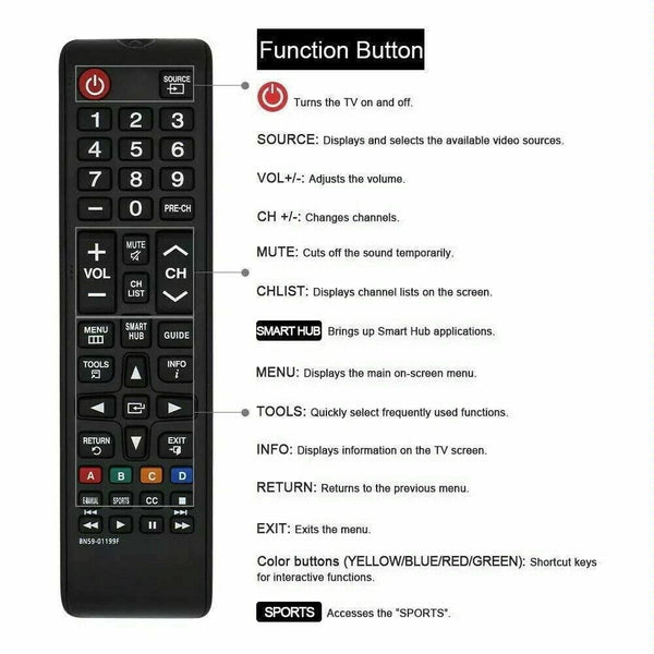 BN59-01199F For Samsung LED LCD Smart TV Remote Control Replacement Part(Black)