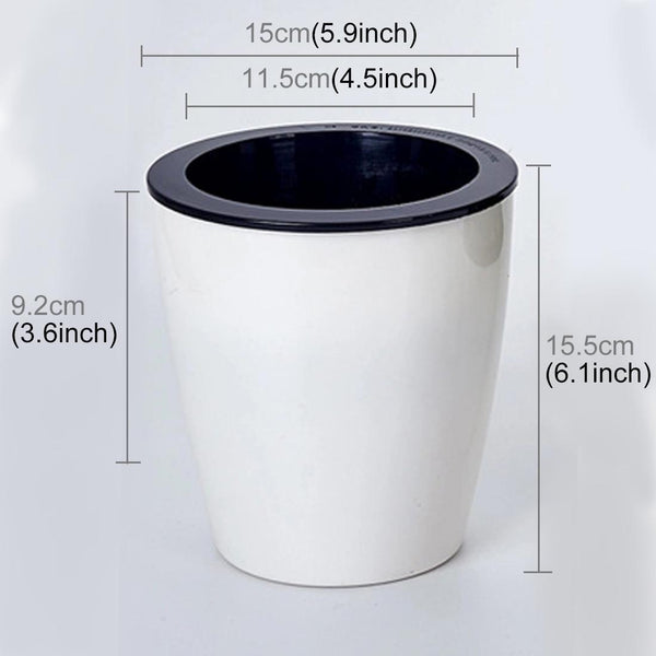Lazy Flower Pots Automatic Water-absorbing Hydroponic Potted Plants Circular Resin Plastic Flower Pots Double-layer Design Self Watering Planter, Diameter: 15cm, Height: 15.5cm(White)