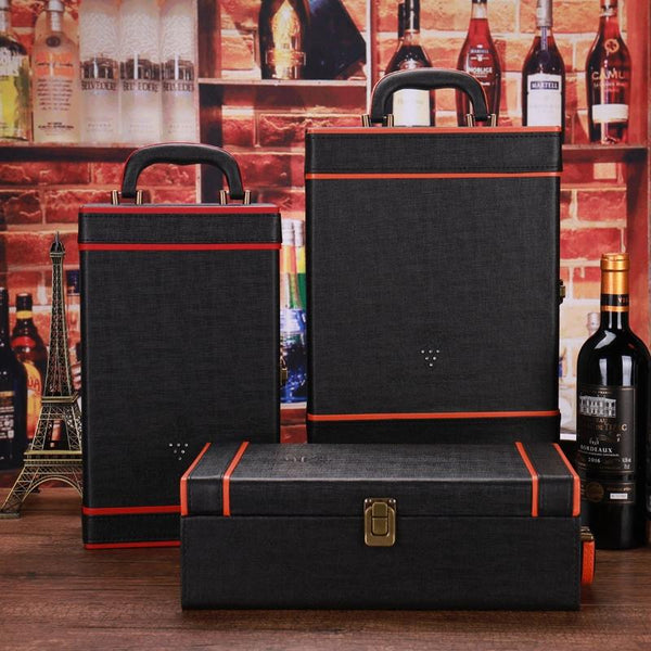 Rhinestone Double Bottle Wine Box Leather Wine Packaging Gift Box With Wine Tools, Style: Orange Edge
