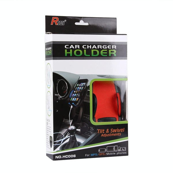 HC006 2 in 1 Car Charger & 360 Rotation Holder, For iPhone, Galaxy, Huawei, Xiaomi, LG, HTC and other Smartphones of width 47-92mm Smartphone(Red)