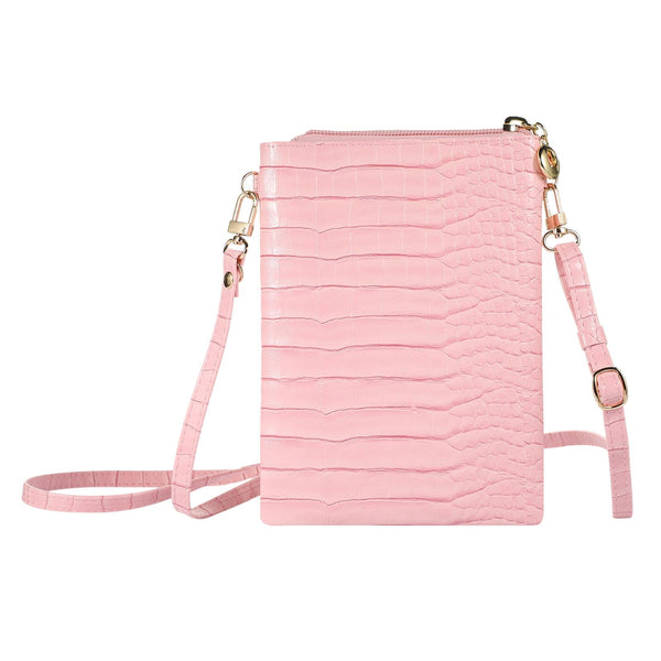 Stone Texture Card Holder Mobile Phone Zipper Bag with Long Strap(Pink)