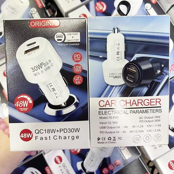 P29 48W PD30W + QC3.0 18W USB Dual Port Car Charger(White)