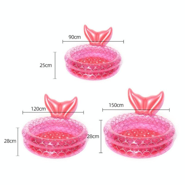 Inflatable Mermaid Shape Pool Home Children Baby Pink Round Swimming Pool Floating Air Cushion, Size: 90cm