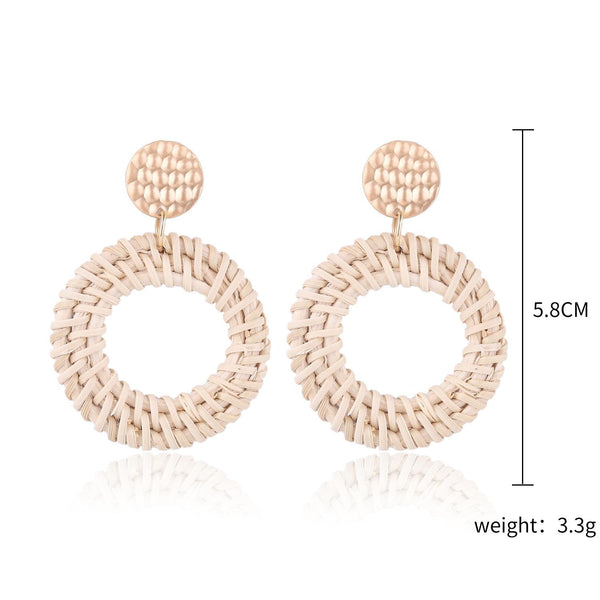 E2002-5 Knock Pattern Circle Bamboo Vine Handmade Woven Earrings Bosomia Style Earrings