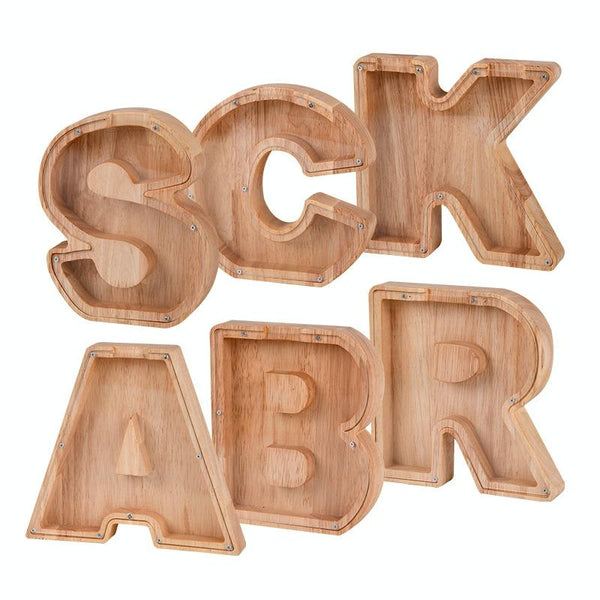 Wooden English Alphabet Piggy Bank Transparent Acrylic Piggy Bank(O)