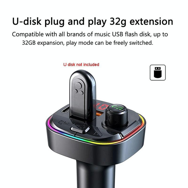 C13 Multifunctional Car Dual USB PD Fast Charger Bluetooth FM Transmitter with Atmosphere Light