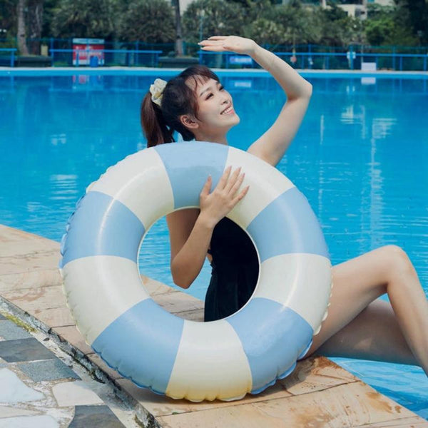Children Adult Cartoon Inflatable Swimming Ring, Pattern: 90# Retro Striped Blue Pink Random Color