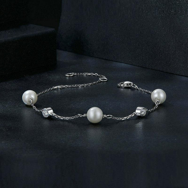 S925 Sterling Silver With White Moissanite Pearl Bracelet(MSB017)
