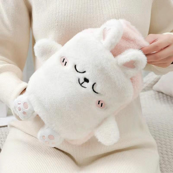 1L Hot Water Bag Dual Hands Plush Cute Hand Warmer, Style: Little White Rabbit
