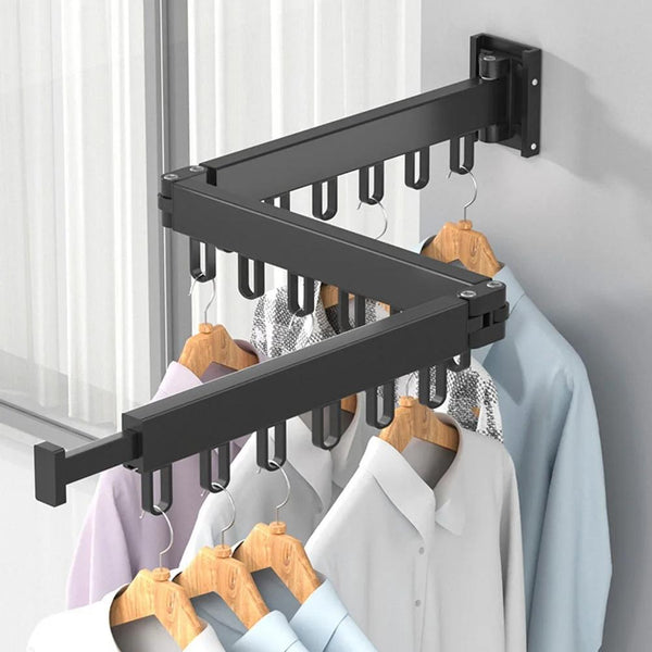 Foldable Invisible Clothes Drying Rack Hole-Free Expandable Corner Metal Convenient Drying Rod For Balcony, Specification: 3 Fold Gray