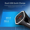 PD + QC3.0 Car 2 in 1 Square Fast Charger Car Cigarette Lighter (Black)