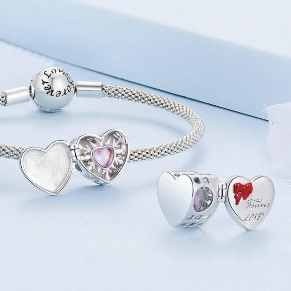 BSC757 Sterling Silver S925 Heart Openable Gift Box Bracelet Beaded