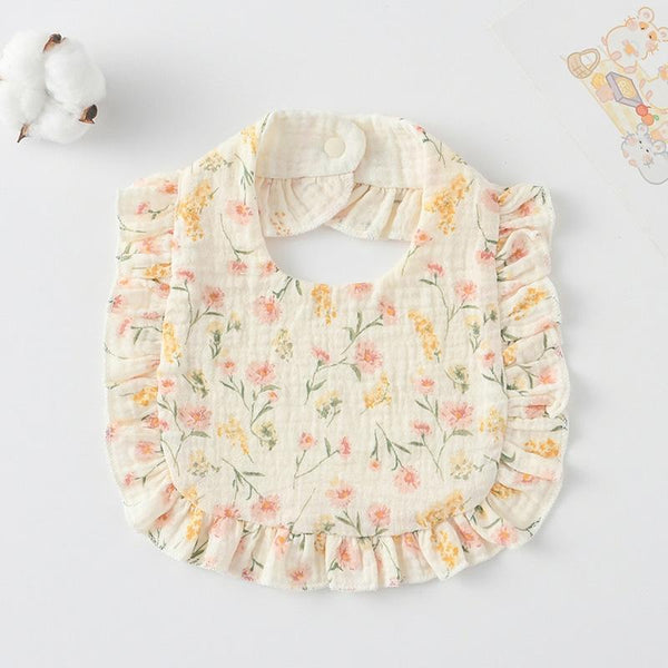 Baby Feeding Bib Ruffle Infants Saliva Towel Soft Cotton Burp Cloth, Style: Floral