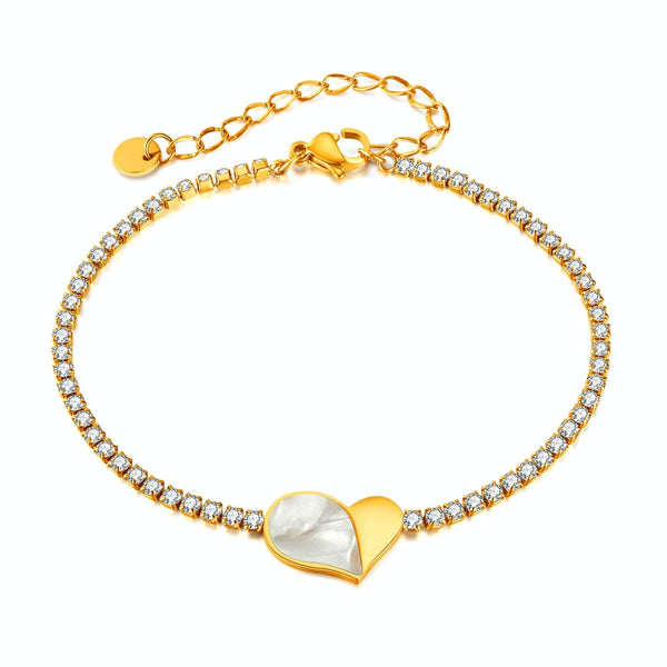 OPK GS1549 Stainless Steel With Diamonds Bracelet Love Heart Shell Hand Jewelry, Color: Gold