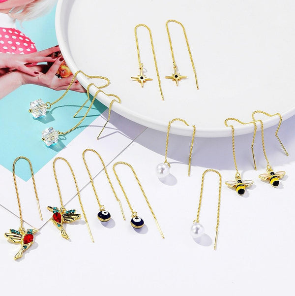 E2105-11 AB Model Long Ear Wire Women Simple Earrings