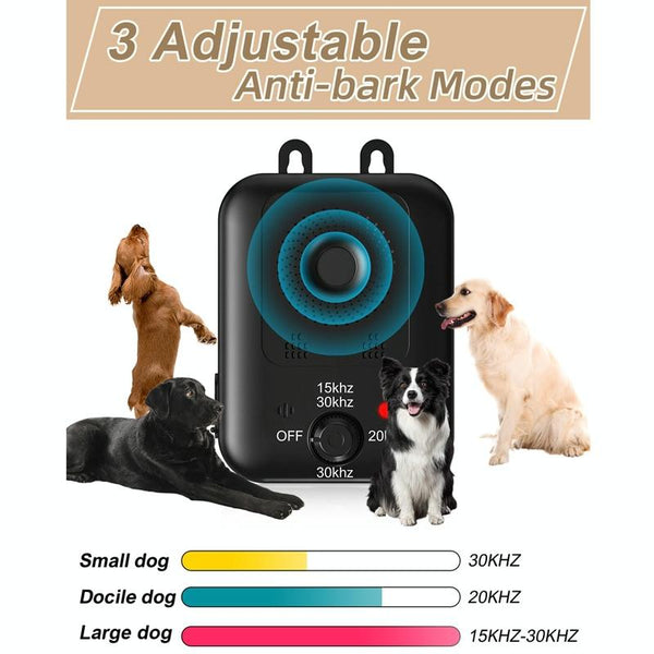 Ultrasonic Anti Barking Device - Black - 15m Range - Rechargeable
