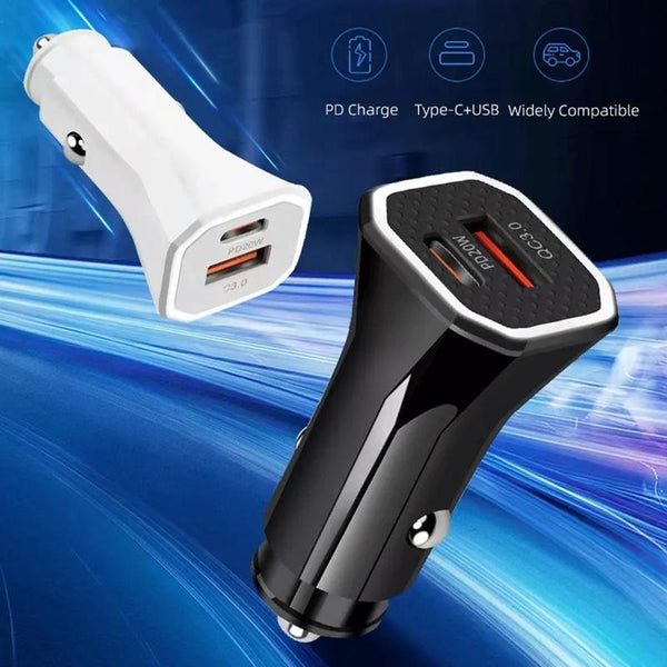 PD + QC3.0 Car 2 in 1 Square Fast Charger Car Cigarette Lighter (Black)