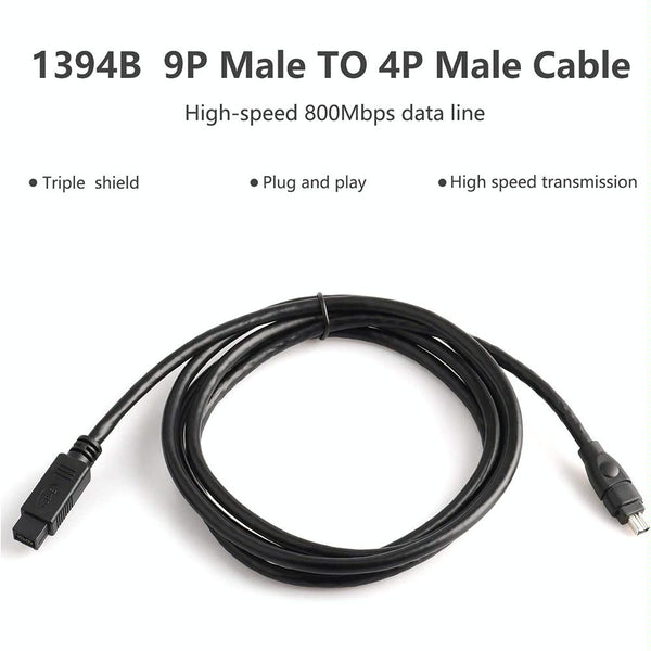 JUNSUNMAY FireWire High Speed Premium DV 800 9 Pin Male To FireWire 400 4 Pin Male IEEE 1394 Cable, Length:1.8m