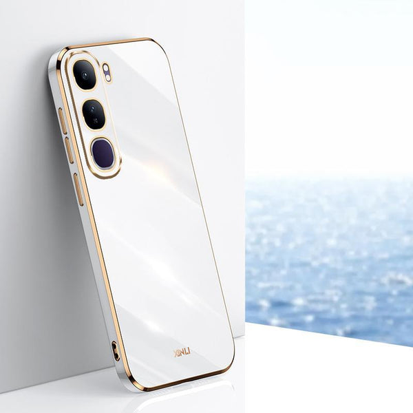 For vivo V40 Lite 5G XINLI Straight 6D Plating Gold Edge TPU Phone Case(White)