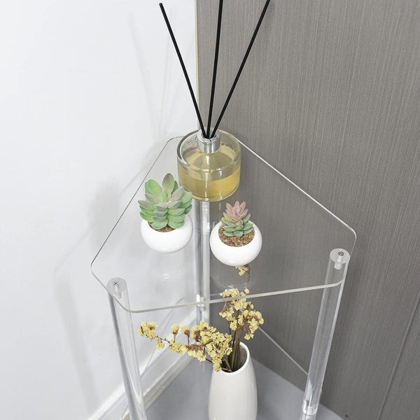 Acrylic Polygon Dual Layer Table Bedside Storage Rack(Transparent)