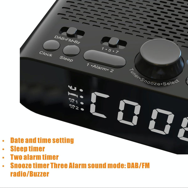 DAB-A5 LED Display Bedside DAB/FM Clock Radio with Bluetooth Speaker, EU Version(Black)