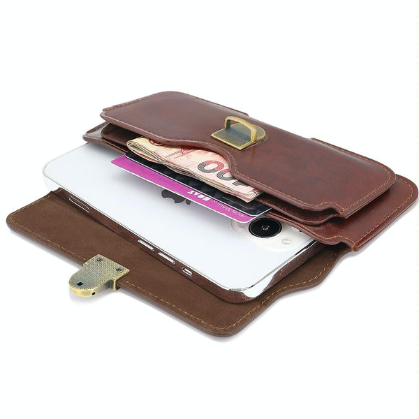 For Phones Below 6.7 inches Retro Wallet Style Horizontal Phone Waist Bag(Brown)