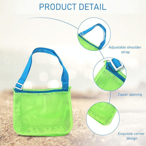 Children Shell Collection Bag Beach Toys Organizer Storage Bag(Green Orange)