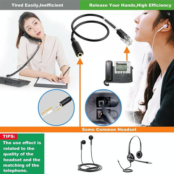 3.5mm Jack to RJ9 PC / Mobile Phones Headset to Office Phone Adapter Convertor Cable, Length: 32cm(Black)