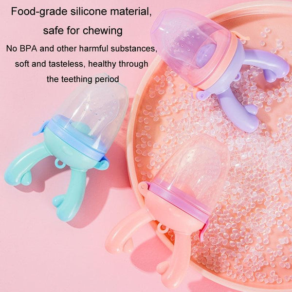 Baby Pacifier Fruit Vegetable Auxiliary Feeder Cute Deer Fruit Bite Pouch Teething Stick, Color: With Box Purple