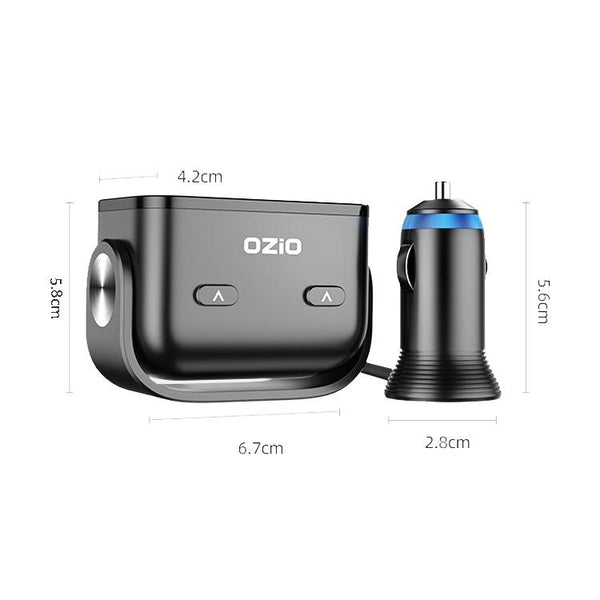 Ozio Car Charger Cigarette Lighter Conversion Plug, Model: Y48QA Black All Agreement Flash Charge