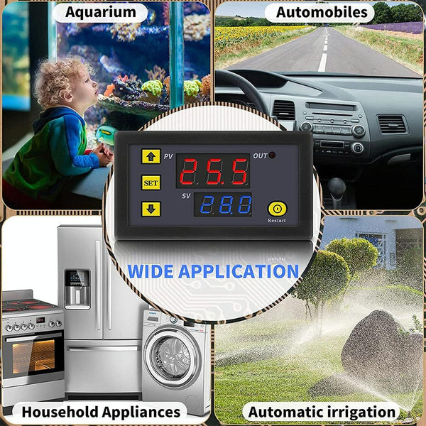 High-precision Microcomputer Intelligent Digital Display Switch Thermostat, Style:12V Power Supply(Red and Blue Display)