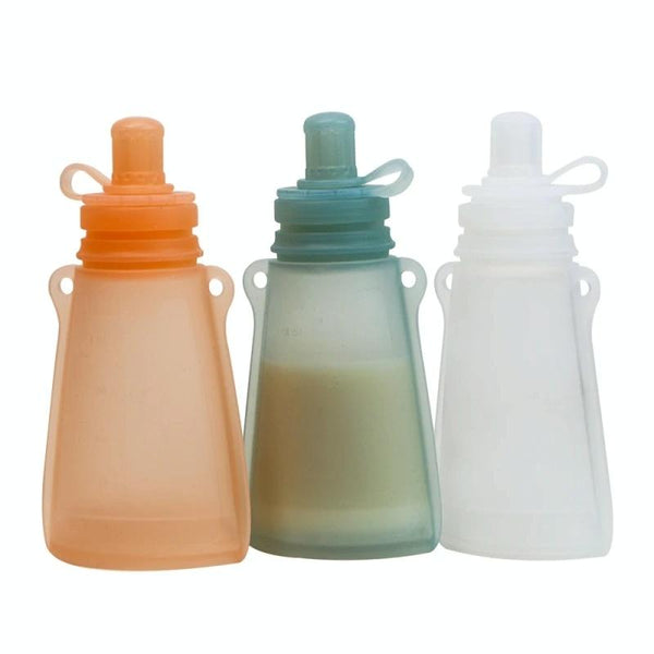 120ml Reusable Silicone Baby Food Pouches Refillable Squeeze Storage Containers(White)