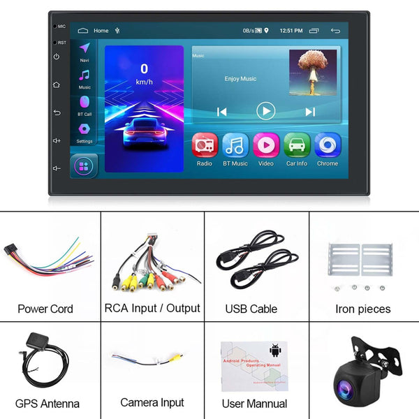 A3194 7 Inch Android 11 Central Control Carplay 2+32G Car Large Screen Navigation Reversing Video Player, Style: Standard+AHD Camera