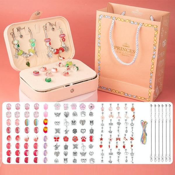 132pcs/sets Pink+Red Children DIY Beaded Bracelet Double Layer Jewelry Box Set