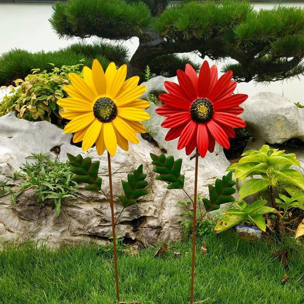 Outdoor Lawn Garden Landscape Arrangement Decorative Iron Flower Inserts(Yellow)