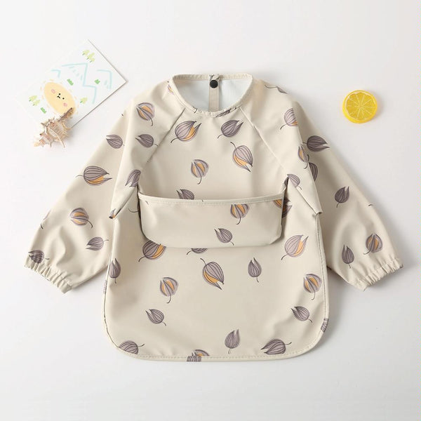 Long Sleeved Baby Soft PU Bib Waterproof Washable Easy Clean Smock With Pocket, Size: L(Dragon Fruit)