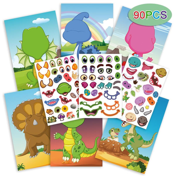 Face Changing Stickers Early Learning DIY Puzzle Stickers Toys(Dinosaur)