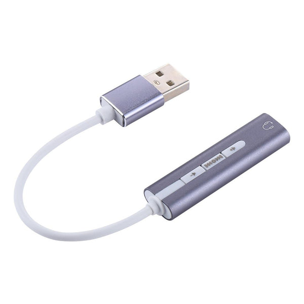 Aluminum Shell 3.5mm Jack External USB Sound Card HIFI Magic Voice 7.1 Channel Adapter Free Drive for Computer, Desktop, Speakers, Headset (Grey)