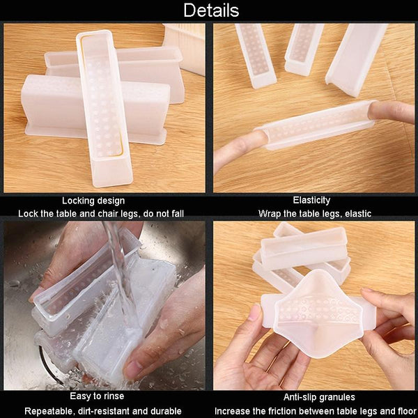 4pcs /Set Childrens Bed Feet Silicone Fixed Anti-Slip Mat Silent Wear-Resistant Bed Feet Protector(White)