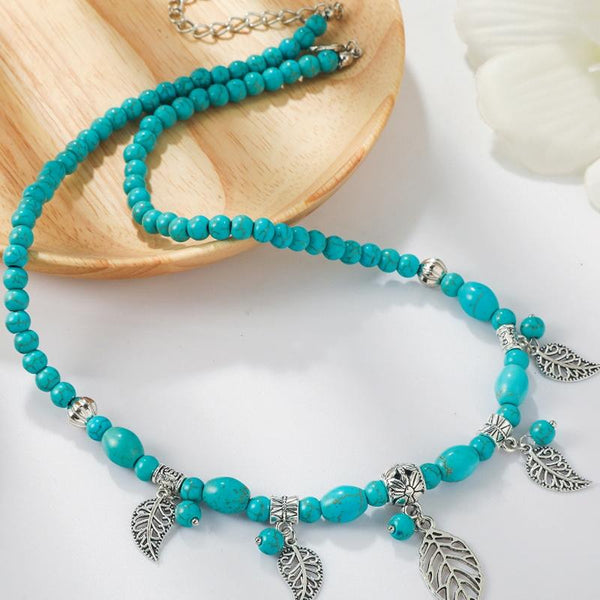 Bohemian Turquoise Natural Stone Sweater Vintage Pendant, Model: N2203-15 Leaf Model