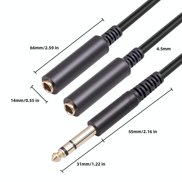3718 6.35mm Male to Dual Female 1/4 TRS Stereo Audio Cable, Length: 30cm