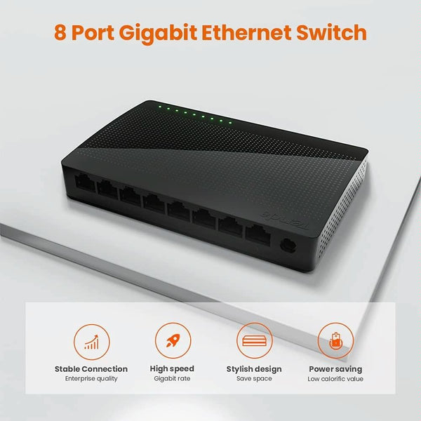 Tenda SG108 100/1000M Desktop Network Switch 8 Port Gigabit Desktop Switch Ethernet Switch LAN Hub(AU Plug)
