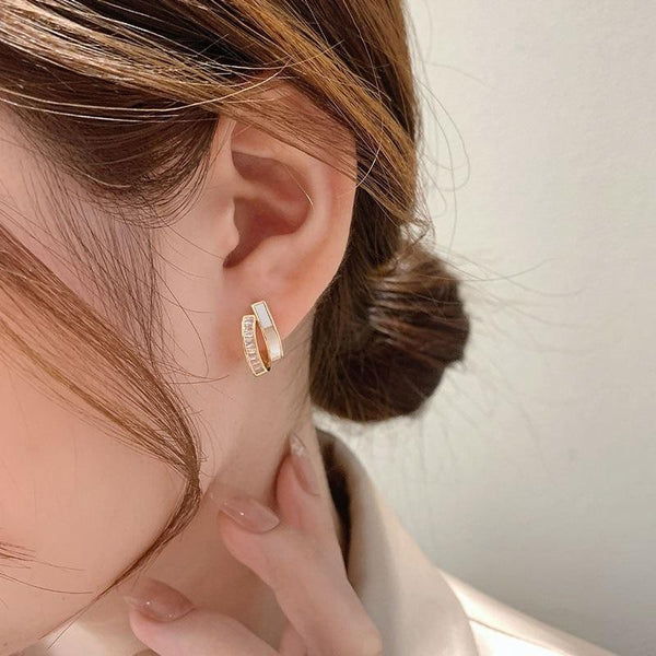 Shell Double Layer Earrings with Diamond Earrings, Color: EH1002